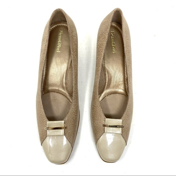 BeautiFeel April Beige Champagne Leo Print Suede Comfortable Pumps - Picture 4 of 7